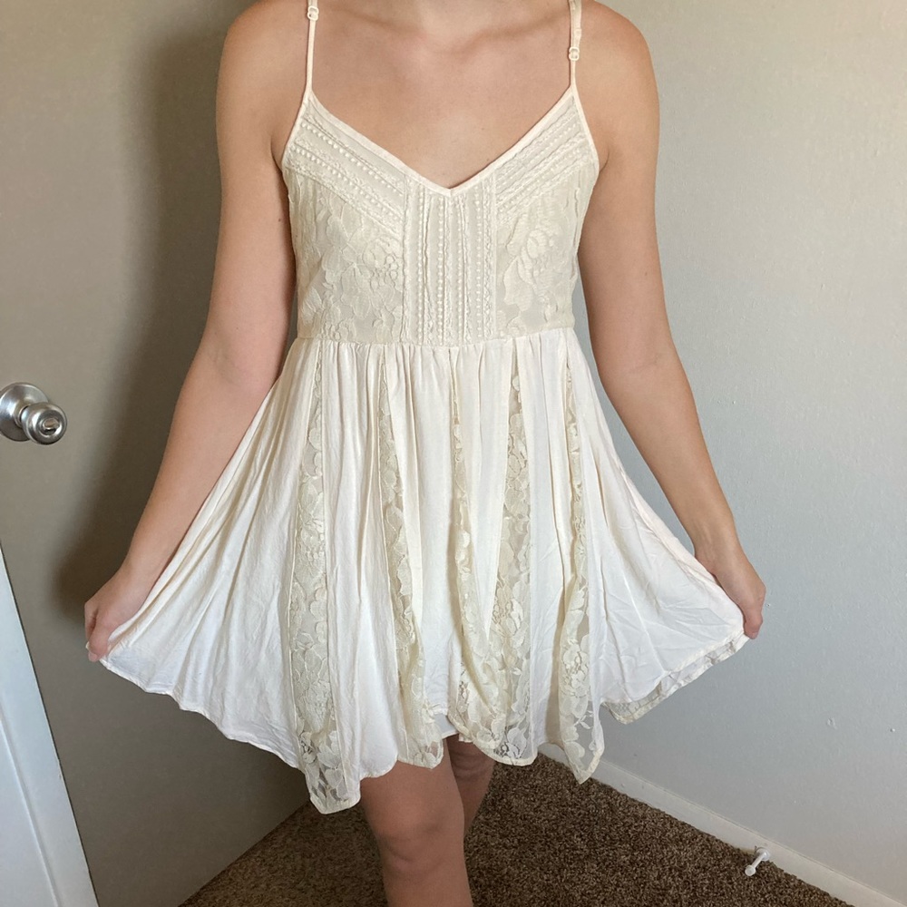 Lace Detail Cream Mini Dress